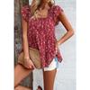 Women's Summer Casual Floral Square Collar Top with Short Sleeves