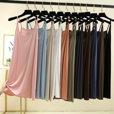 Modales Spaghettiträgerkleid, sexy, ärmelloses Tankkleid, einfarbig, lässiges Camisole-Kleid, mittellanges, weiches Schlafkleid, Basic-Unterkleid