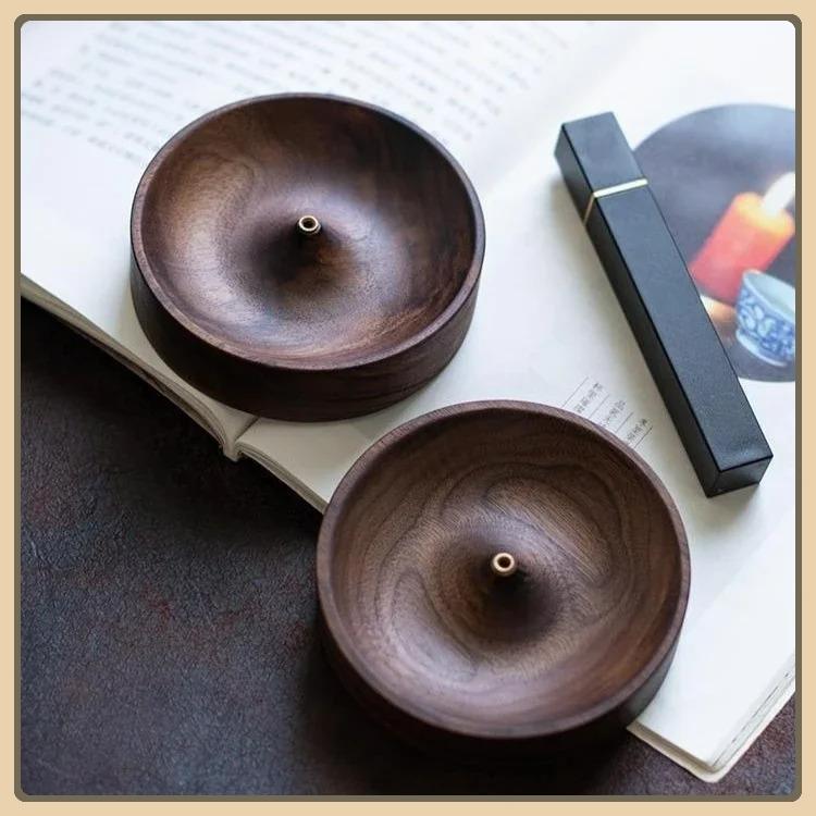 1pc North American Black Walnut Solid Wood Incense Stick Handmade Tea Ceremony Round Incense Burner Agarwood Tray Holder
