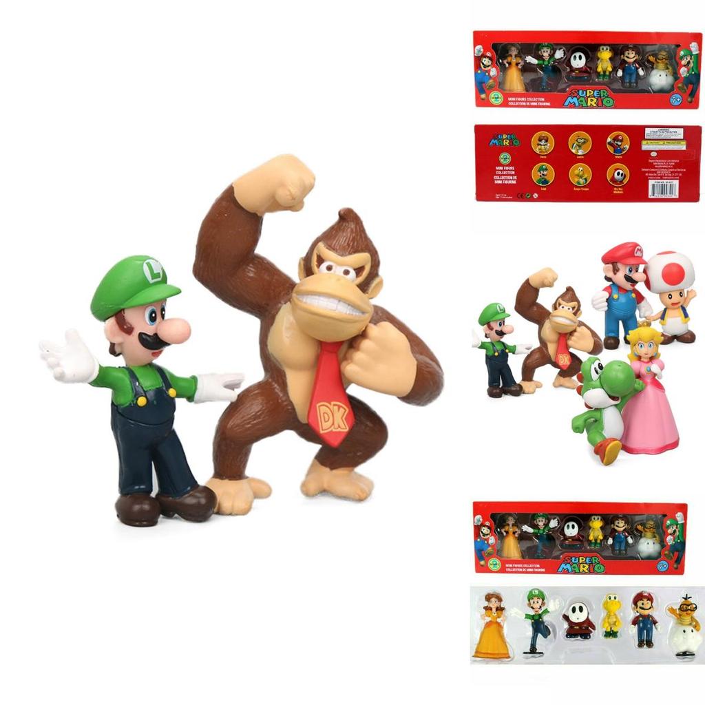 Sześcioelementowy zestaw figurek akcji Super Mario Bros z Luigi, Yoshi i grzybami kolekcjonerskimi dla dzieci