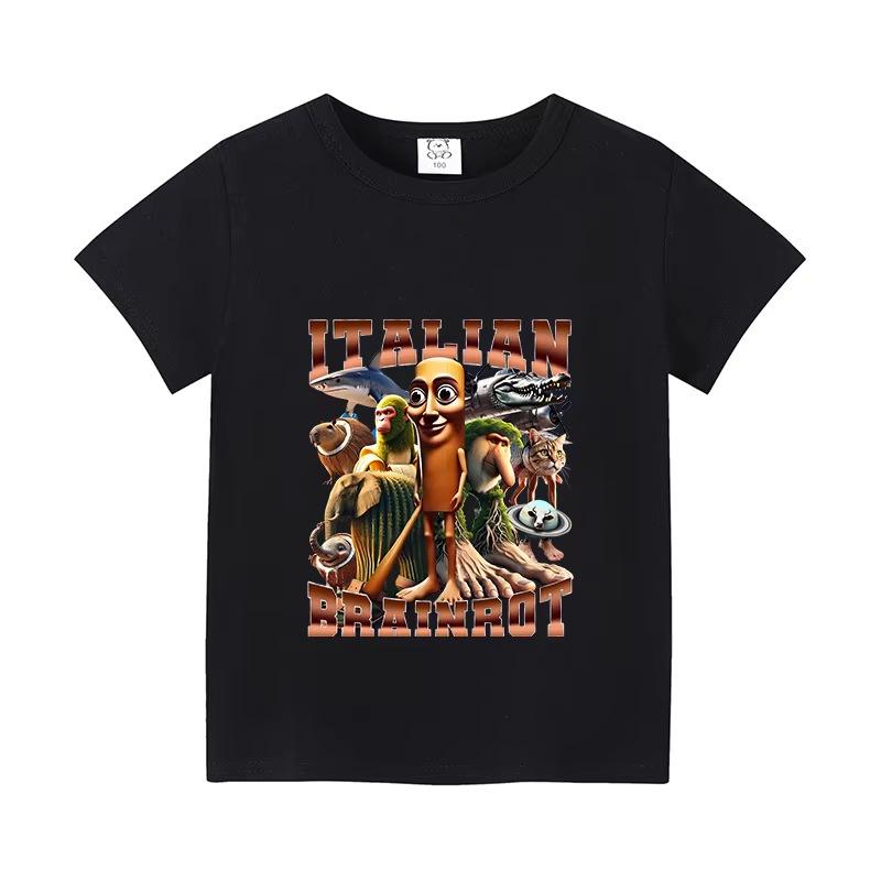 Italy Brain Rot Funny Animal Kids' Cotton T-Shirt - Cappuccino Assassin Short Sleeve