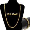 18K Gold Plated Twisted Chain Necklace & Bracelet Set, 3mm Thick, Simple Couple Style