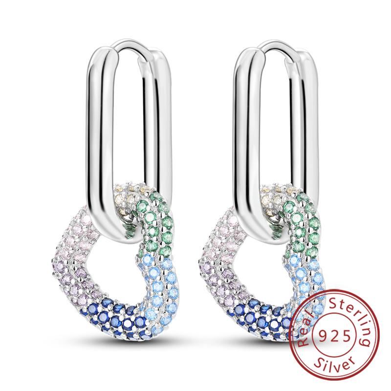 New Original 925 Silver Hoop Earrings Purple Zircon Flowers Butterflies Studs Earring For Women Wedding Engagement Gift