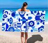 Böser Blick & Hamsa Aufdruck Strandtuch, Mikrofaser Groß Sandfrei Schnelltrocknend, Böhmisches Blau Design, Weich Saugfähig