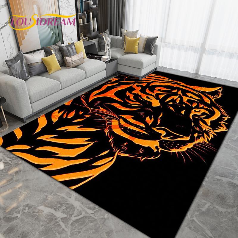 Cartoon Tiger Lion Wolf Animal Area Rug,Carpet Rug for Living Room Bedroom Sofa,Doormat Kitchen Bathroom Non-slip Floor Mat Gift