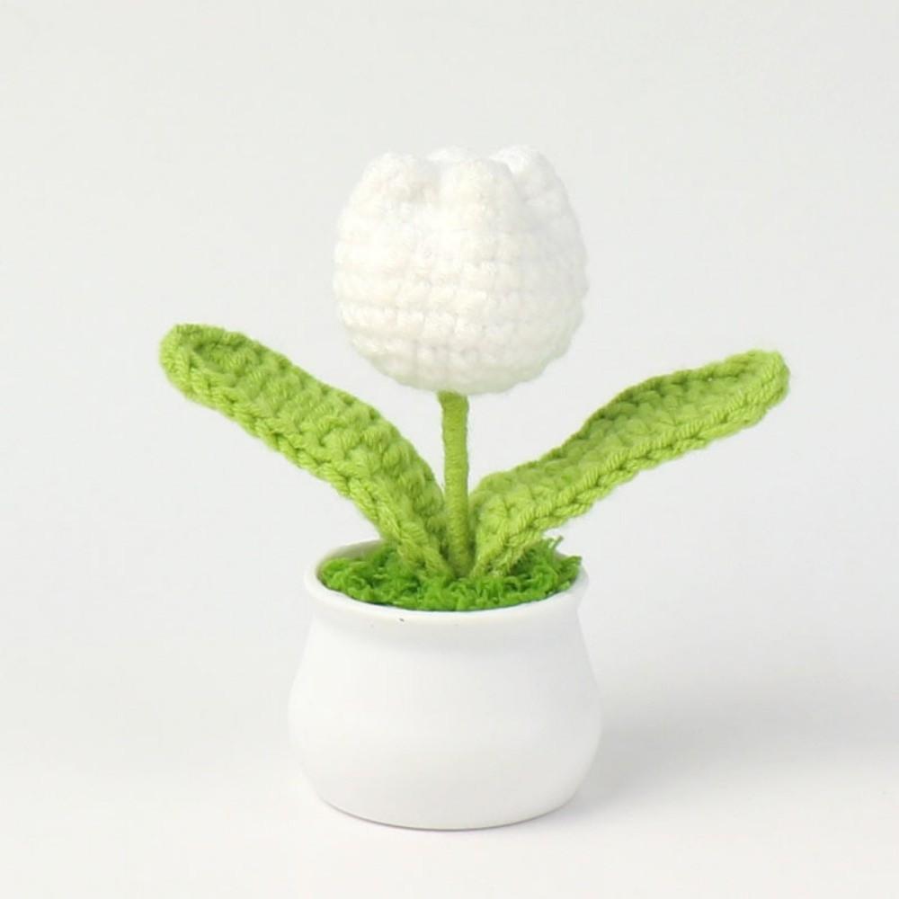 DIY Handmade Knitted Flowers Woolen Handcrafted Bonsai New Tulips Crochet Flower Potted  Home Decor