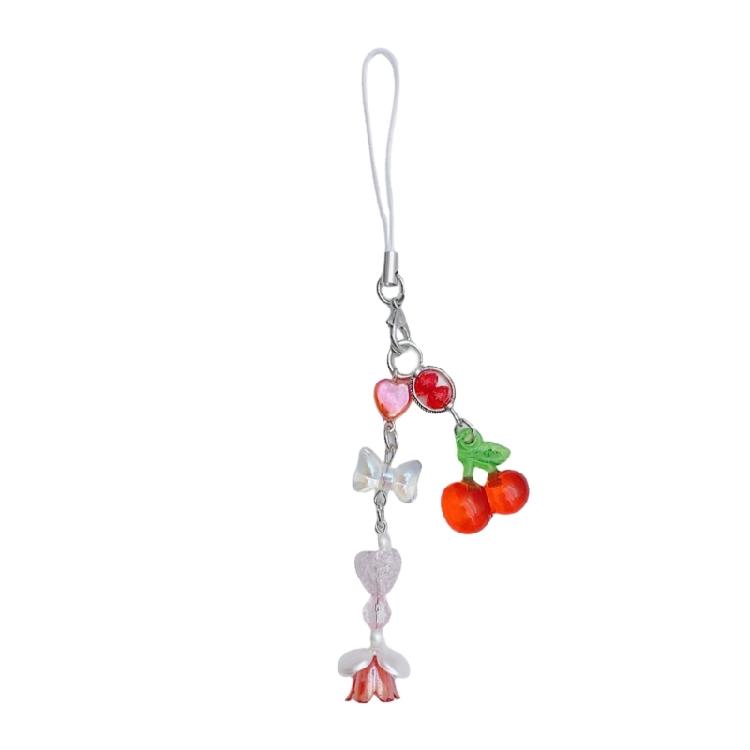 

Fashionable Cherry Heart Phone Strap Keychain Portable for Girls Women Bag Camera Pendant Daily Use Stylish Outfits червоний