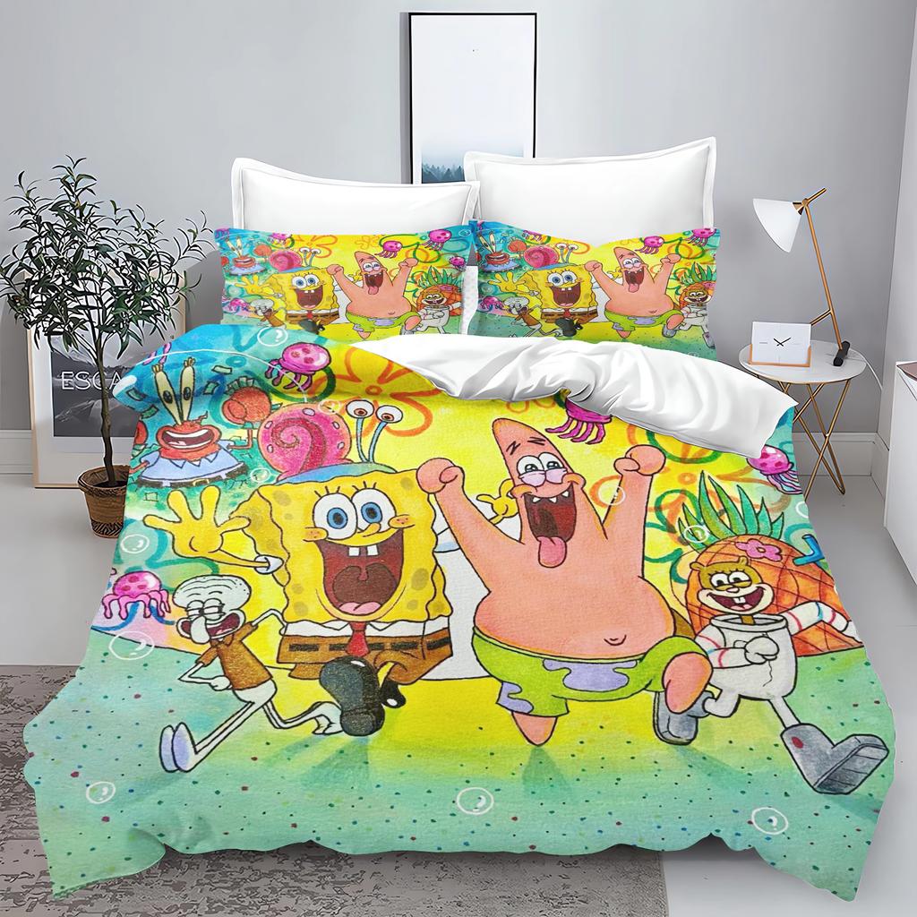 Yellow Square Sponge Anime Cartoon Duvet Cover Single/Double/Queen/King Pillowcase Set Adult Bedroom Children Comforter Bedding