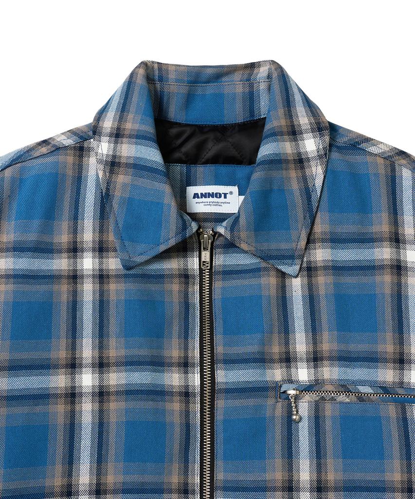 Annot Washed Check Zip-Up Jacket Blue