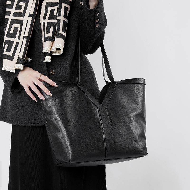 Vegetable Tanned Leather Simple Korean Genuine Leather Tote Bag Shoulder Bag Large Capacity Women's Bag Armpit Bag Handbag Cowhide