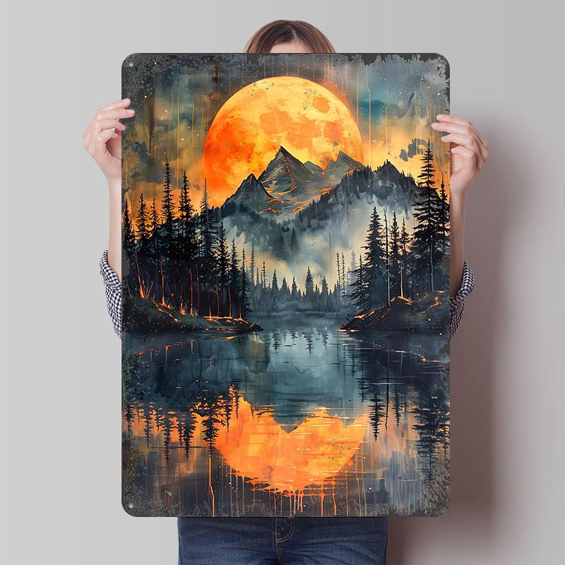 Orange Sun Misty Mountains Poster Customized Wall Art Vintage Metal Signs Retro Tin Plaque for Man Cave Home Decorations Decor