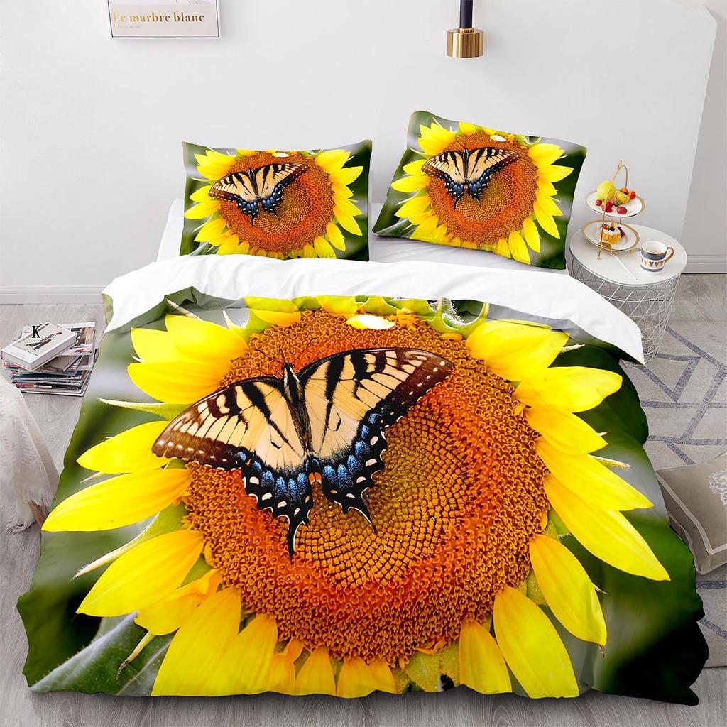 Yellow Sunflowers King Queen Duvet Cover Beautiful Floral Bedding Set For Kids Girls Women Girly Lovely Flowers Soft Quilt Cover