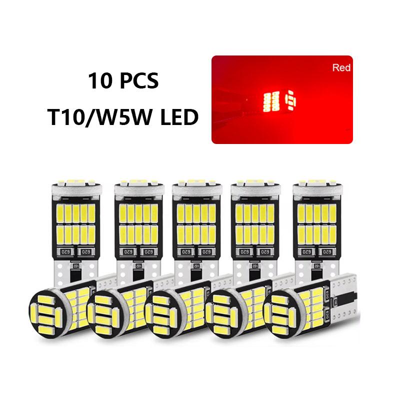10PCS T10 W5W 194 501 Led Bulb Canbus No Error Car Interior Light 26 SMD 4014 Chip Pure White Instrument Lights Lamp Auto Bulb