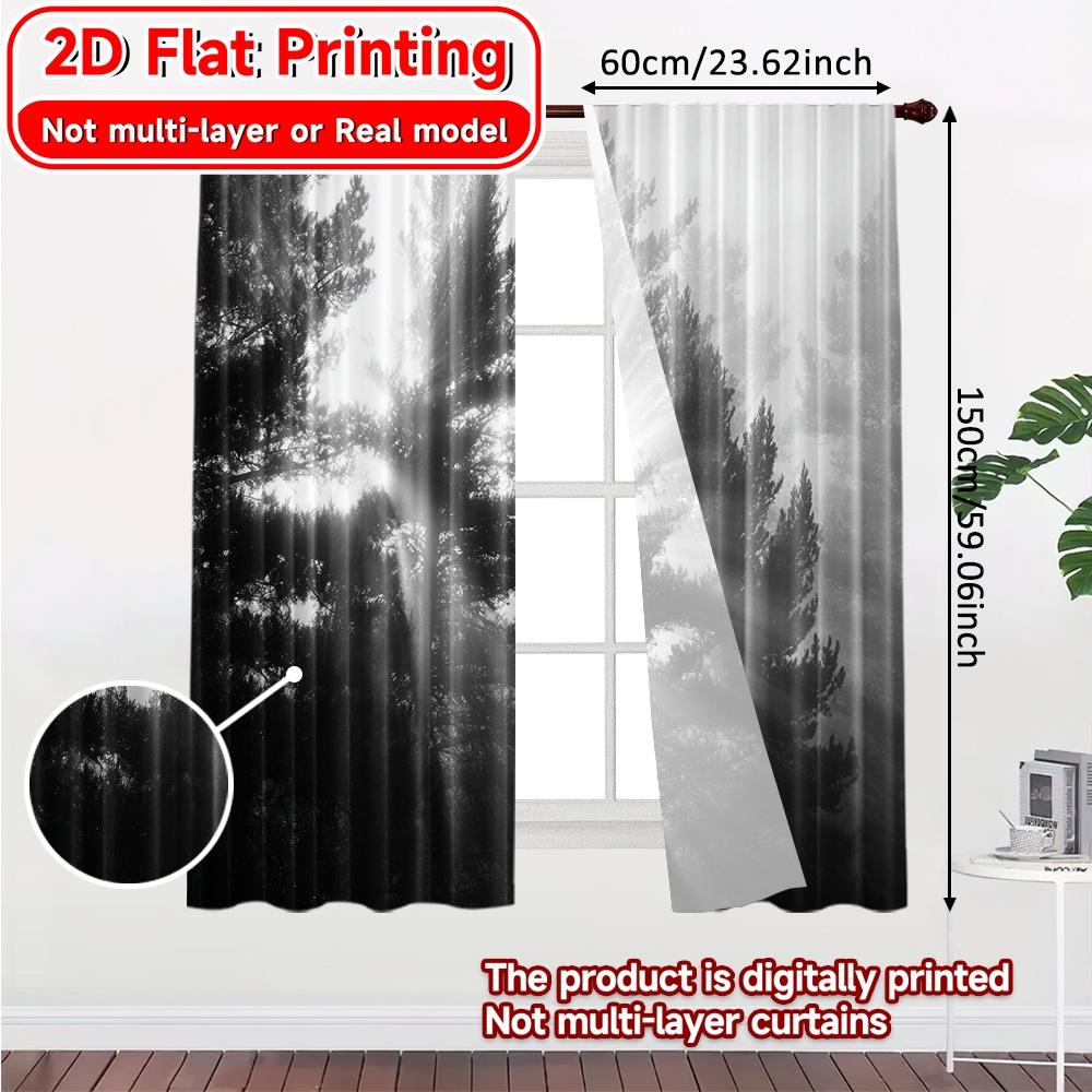 2D Flat Printing  2pcs Mystic Pines Minimalist Modern Curtains Versatile 100% Polyester Curtains Thermal Insulation   and Room