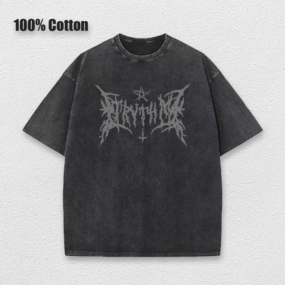Y2k Hip Hop Vintage 90s Short-Sleeved Oversized T-Shirt Summer Goth Design Sense Loose Top Tide Streetwear Washed Denim T-Shirt