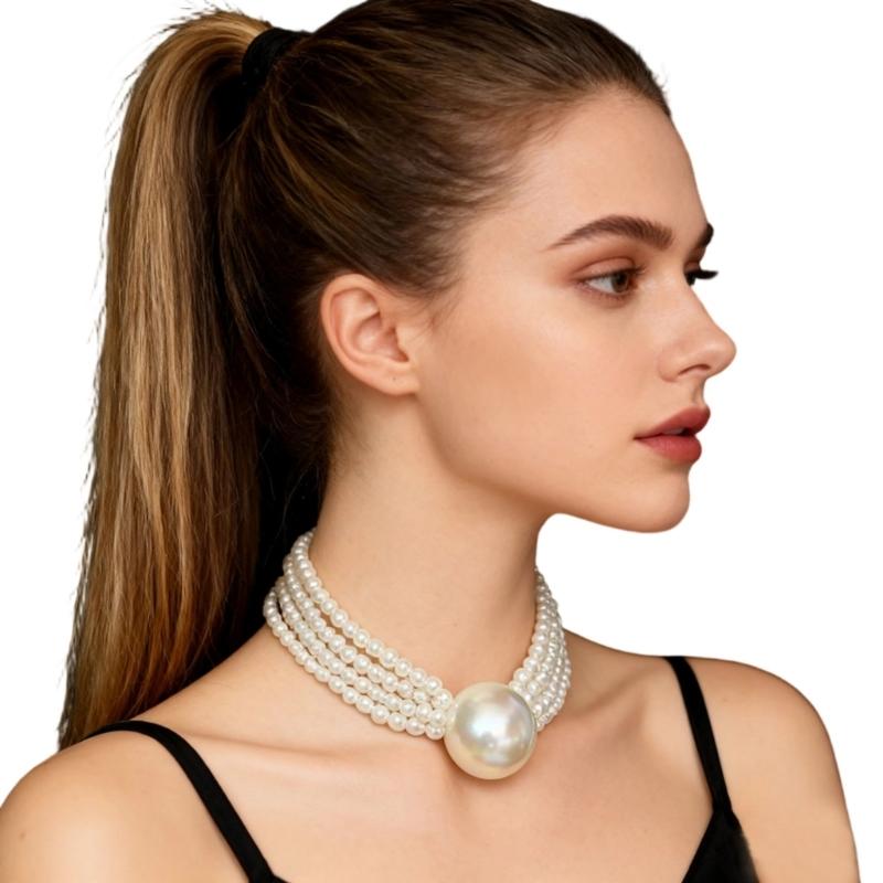 Заявление Многослойные Ожерелья-чокеры с Имитацией Жемчуга Крупные Бусины Акцент Элегантные Дизайны