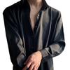 Pánská černá saténová košile na knoflíky Ležérní Oversized Streetwear Top