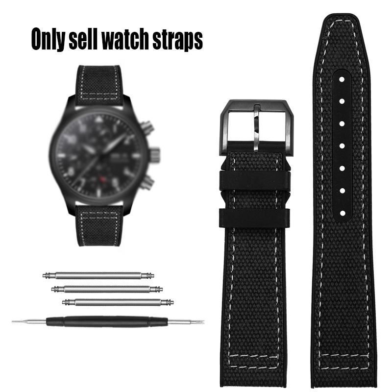 Nylon Rubber Watch Strap For IWC Pilot Spade A Mark 18 Portuguese Blue Band FOLDING CLASP Canvas Men's Watch Chain 20MM Bracelet