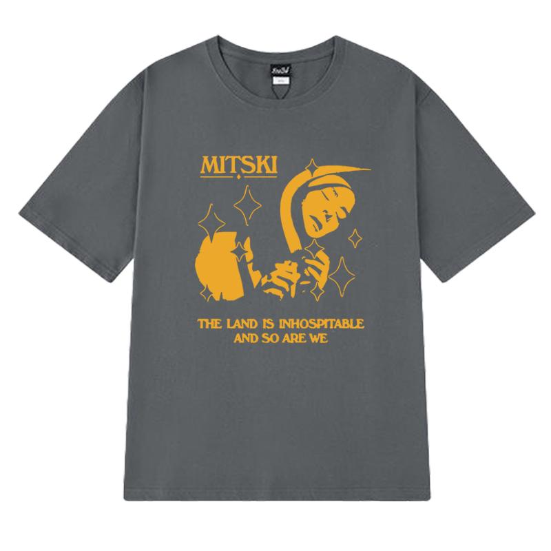 Fashion The Land Is Inhospitable Print short sleeve T-shirts Unisex Mitski New Album T shirt Men Women summer 100% Cotton Tops