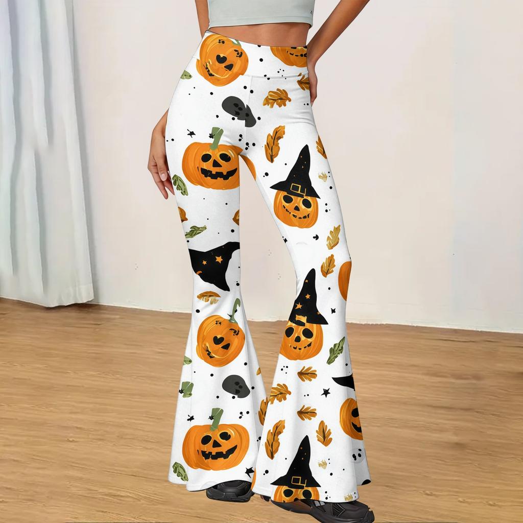 Women's Casual Halloween Print Flared Yoga Pants High Waist Stretch Comfortable Fit Soft Fabric Leggings