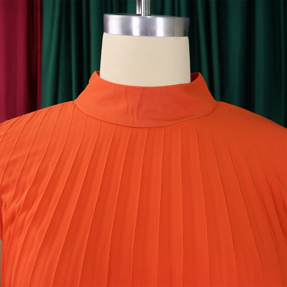 YYFS Women's Fashion Spring Fall Solid Color Print Long Sleeve Half Turtleneck Loose Waistline Casual Dresses