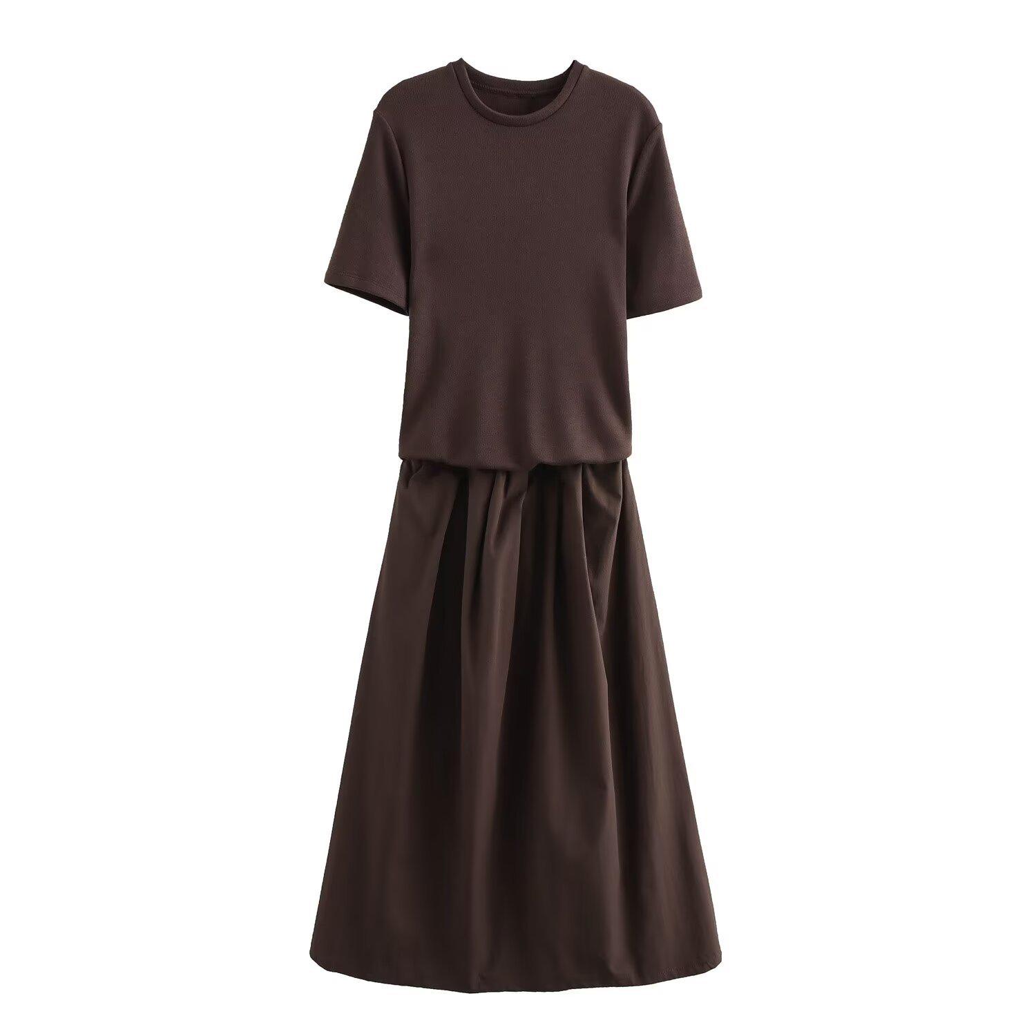 

Женское трикотажное миди-платье в европейском и американском стиле, осень 2024 M коричневый