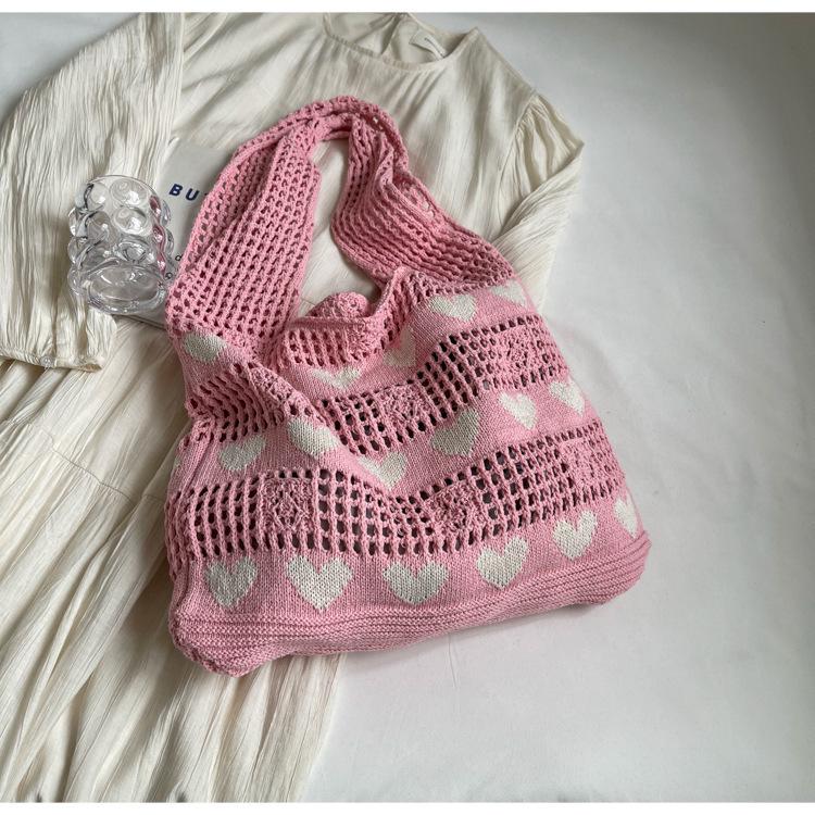 2024 Women's Heart Cutout Knitted Tote: Large-Capacity Handbag, Beach & Shopping Bag