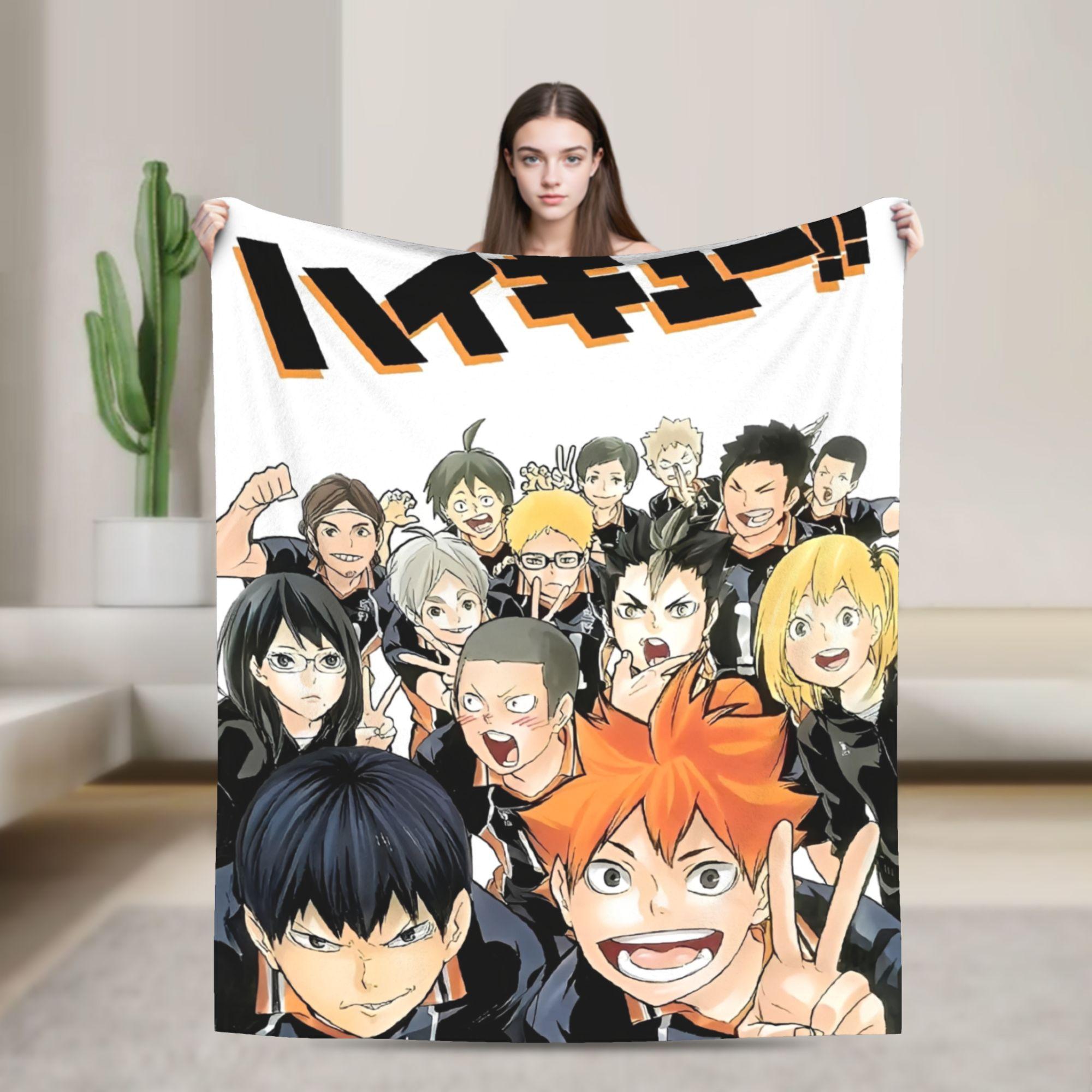 Haikyuu Anime Flannel Throw Blanket Volleyball Manga Blanket for Bed Bedroom Ultra-Soft Bed Rug, 75X95CM