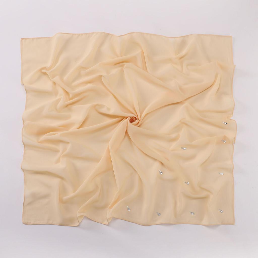 New Arrival Pearl Chiffon Drop-Shaped Rhinestone Square Scarf, High-Quality Hijab for Malaysian Malay Women