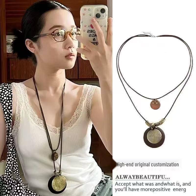 Богемное этническое многослойное ожерелье - Длинная цепочка с перьями в стиле дзен для женщин