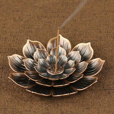 3-in-1 Räucherstäbchenhalter Legierung Lotus Linie Räucherbrenner Yoga Salbei Sandelholz Spulenbasis Bronze Handwerk Heimdekoration Weihnachtsgeschenk
