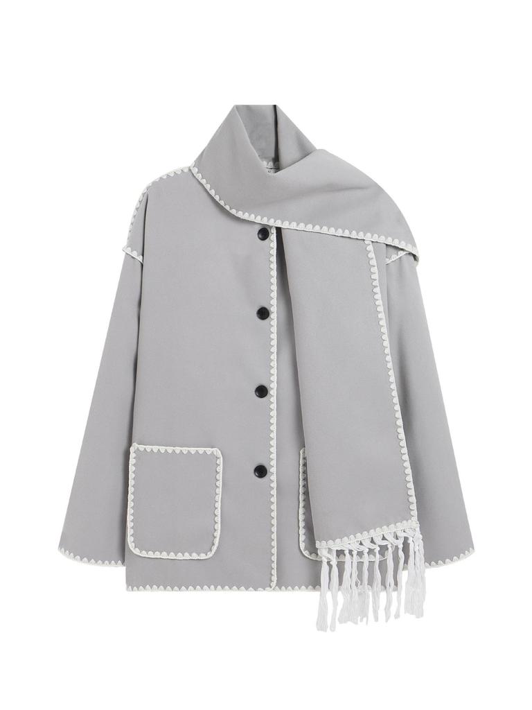 2023 Autumn/Winter European & American Fashion Women's Woolen Coat with Scarf Tassel
