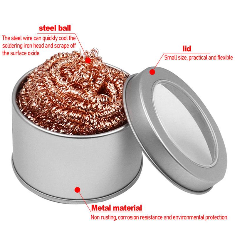 1x Soldering Iron Cleaning Ball Copper Wire Cleaner Steel Ball with stain steel box for Stand Holder Welding Desoldering