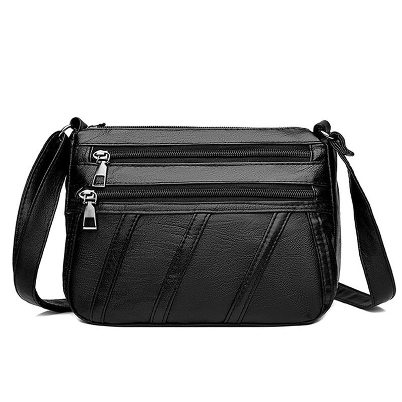 

2025 Новая женская сумка через плечо с мягкой текстурой из кожи, многослойная, вместительная, ретро-сумка через плечо, модная простая сумка через плечо чёрный