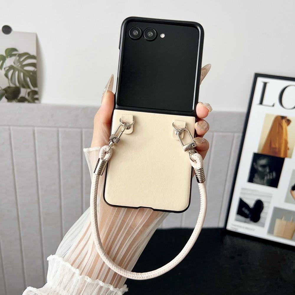 For Samsung Galaxy Z Flip 7 Case Luxury PU Skin With Lanyard Protective Back Cover Case For Samsung Z Flip 7FE 6 5 4 Phone Shell