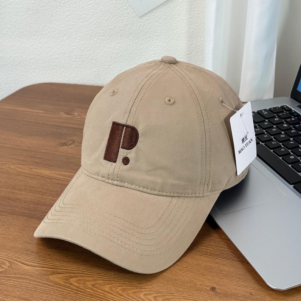 Fashion Hat Korean ins Trend Big Letter P Embroidery Quick Drying Breathable Baseball Cap Soft Top Big Head Face Small Couple Cap