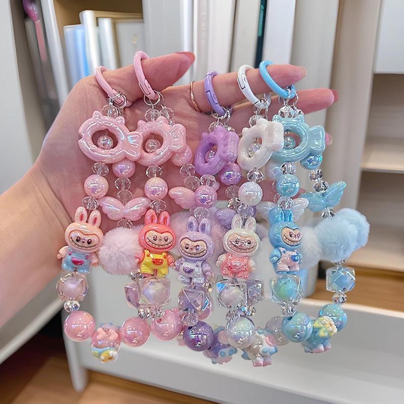 Trendy Pom-Pom Doll Phone Charm: Cute Cartoon Lanyard & Bag Pendant for Girls