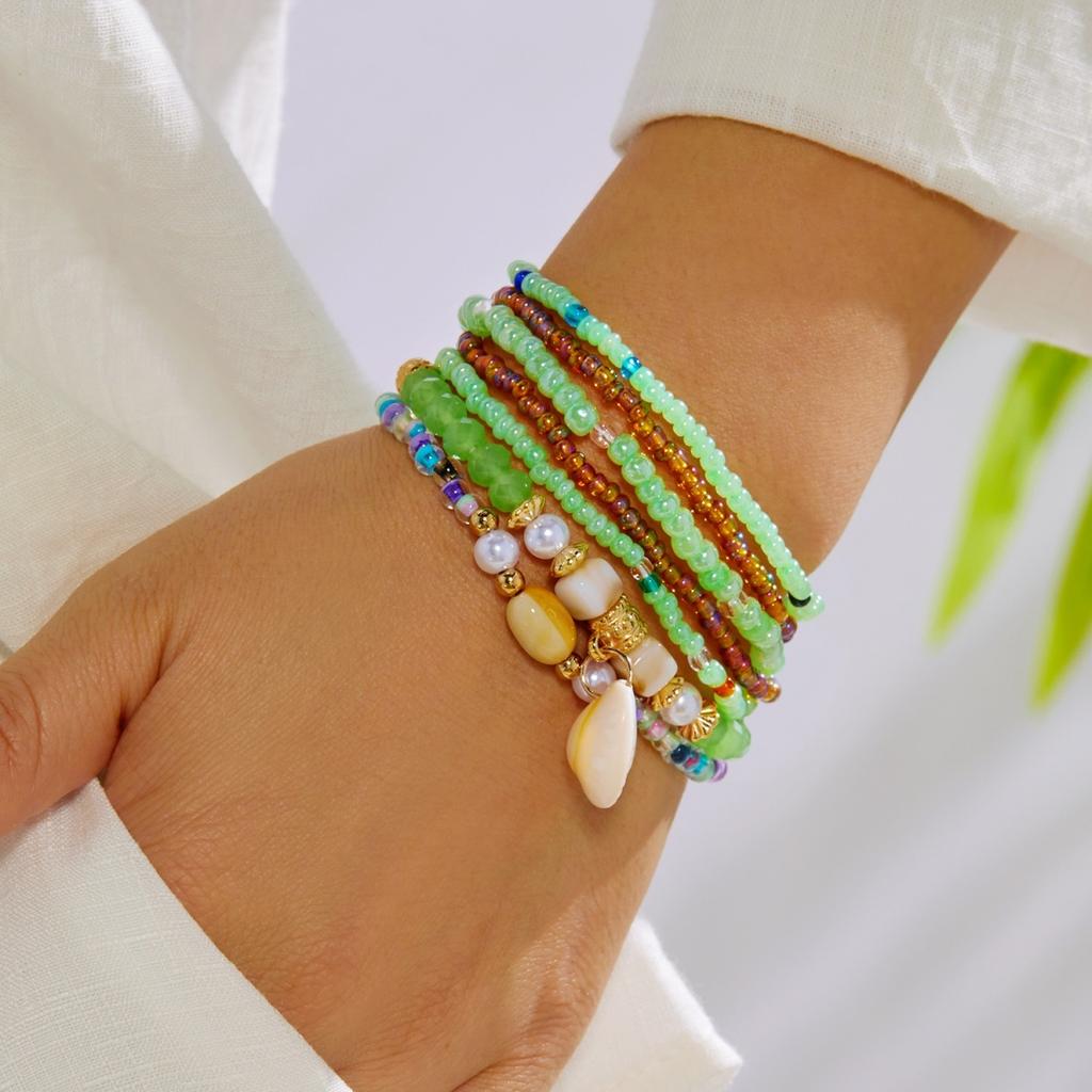 Bohemia Multilayer Rice Beaded Shell Tassel Bracelets For Women Men Ethnic Colorful Crystal Beads Bangle Summer Vacation Jewelry