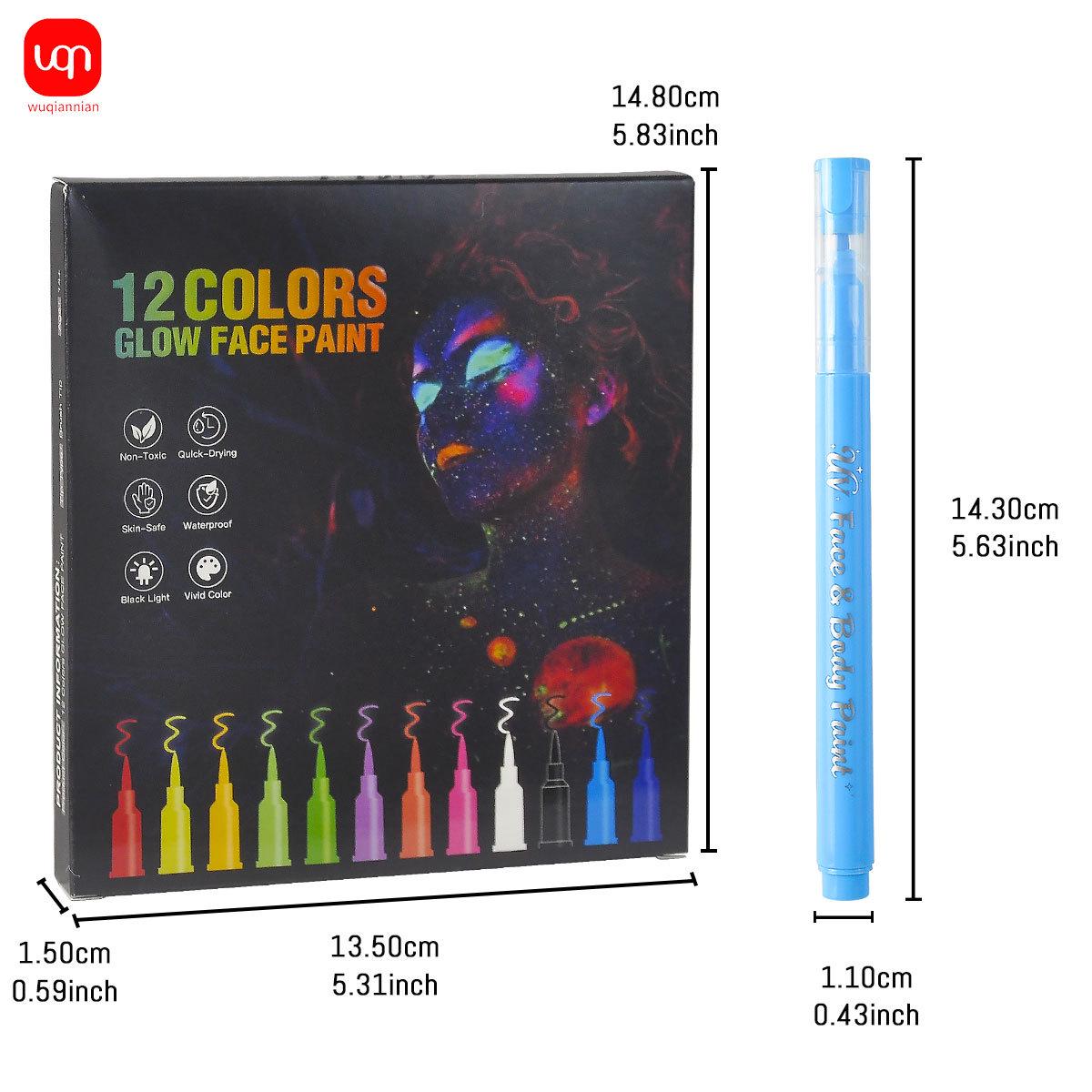 

Temporary Fluorescent Tattoo Pen – Washable, DIY Glitter Body Painting 12 Colors/Box [Fluorescent Tattoo Pen]