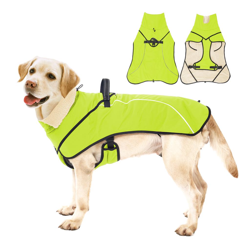 Wasserdichte Winter Hundejacke mit Geschirrloch Warme Fleece Hundejacke Reflektierende Winddichte Haustierkleidung für Große Mittlere Hunde