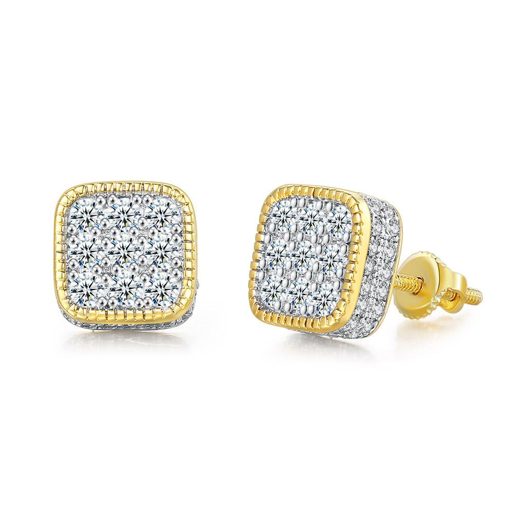Hiphop Rock Stud Earrings For Women Classic Gold Color Jewelry Crystal Iced Out CZ Piercing Cartilage Ear Accessories Wholesale