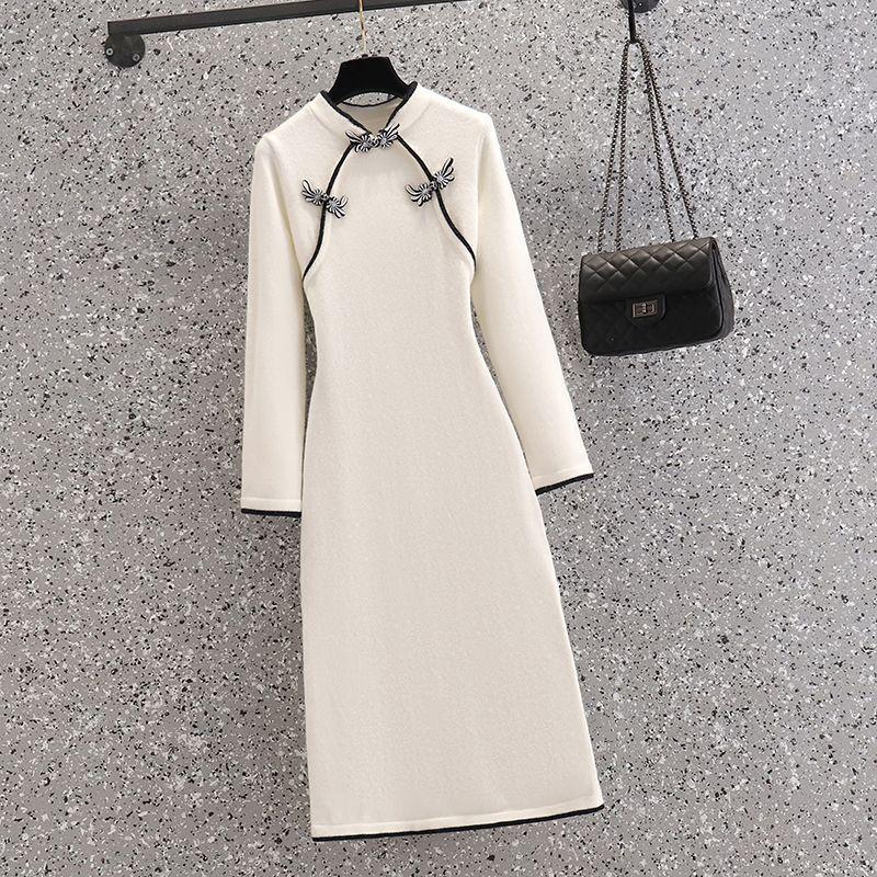 

Женское облегающее трикотажное платье ципао в стиле хан для осени/зимы M (80-95 jin)