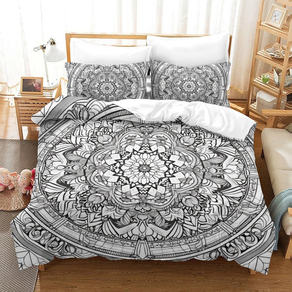 Black And White Mandala 3D Digital Printing Polyester Quilt Cover Two Or Three Pieces Can Be