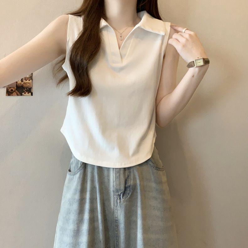 

95% Cotton Women s Plus Size Slim-fit Polo Collar Sleeveless Vest Top for Spring/Summer M (40-50 kg)
