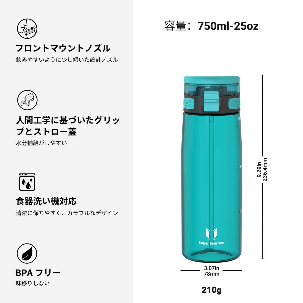 Super Sparrow Water Bottle - 750ml - Made in USA with Tritan BPA-Free Straw - Ideal for Sports, School, Baseball, Outdoor Activities, Camping, and