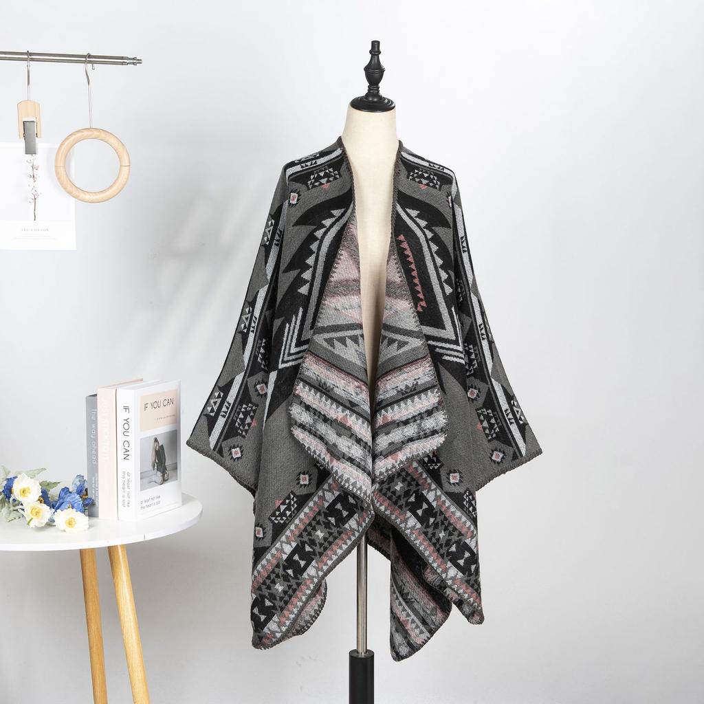 Outdoor Travel Camping Shawl Women'S Double-Sided Large Scarf Ethnic Style Warm Cape Shawl