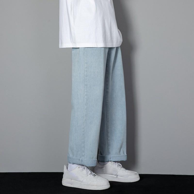 מכנסי גברים לארבע עונות, רפויים, ישרים, מותן בינוני, צבע אחיד, מכנסי נפילה קז'ואליים