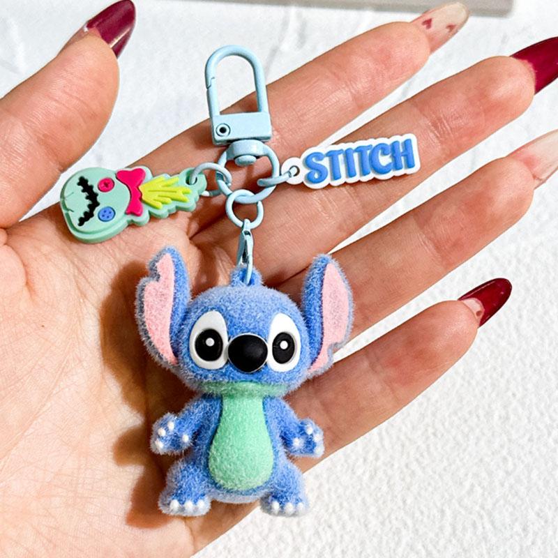 Disney Süßer Beflockter 3D Stitch Schlüsselanhänger Cartoon Mini Puppe Taschenanhänger Handgemachtes DIY Zubehör D
