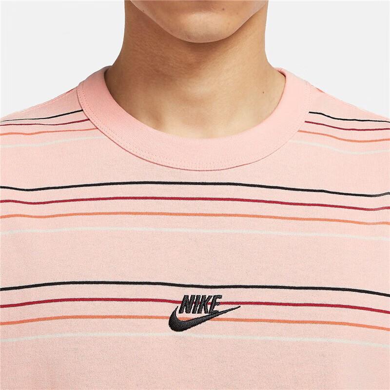 Nike Embroidered Logo Striped Loose Knit Sport Shortsleeve T-Shirt Men Tops Pink DB6532-800