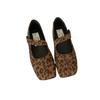 Retro Style Square Head Light Mouth Single Shoes Women's Middle Heel Spring and Autumn New French Evening Commute Leopard Print Mary Jane Small 
